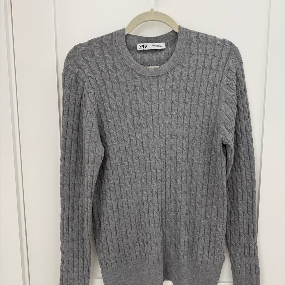Zara Charcoal Cable Knit Crewneck Sweater